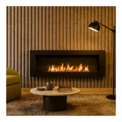 Biocamino da Incasso 1,25L 120x40 cm Nero 3kW con Vetro Fiamma Reale