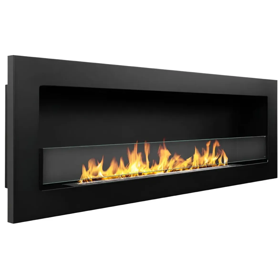 Biocamino da Incasso 1,25L 120x40 cm Nero 3kW con Vetro Fiamma Reale
