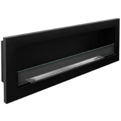 Biocamino da Incasso 1,25L 120x40 cm Nero 3kW con Vetro Fiamma Reale