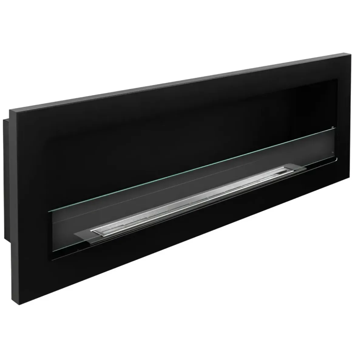 Biocamino da Incasso 1,25L 120x40 cm Nero 3kW con Vetro Fiamma Reale