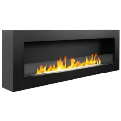 Biocamino da Parete 1,25L 120x40 cm Nero Acciaio Vetro Temperato 3kW