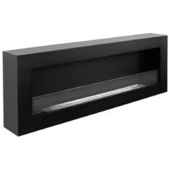 Biocamino da Parete 1,25L 120x40 cm Nero Acciaio Vetro Temperato 3kW