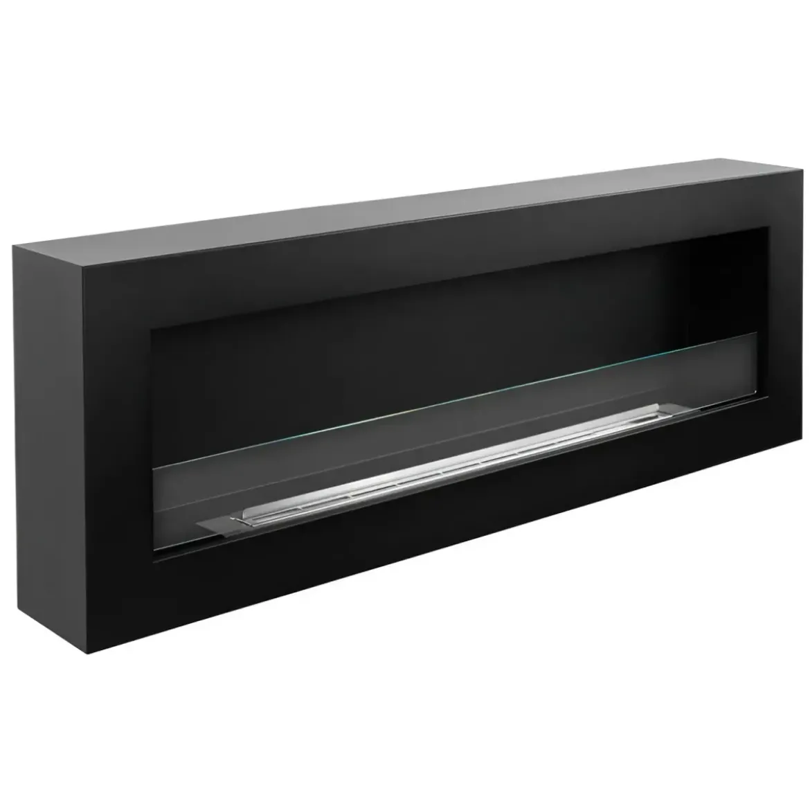 Biocamino da Parete 1,25L 120x40 cm Nero Acciaio Vetro Temperato 3kW