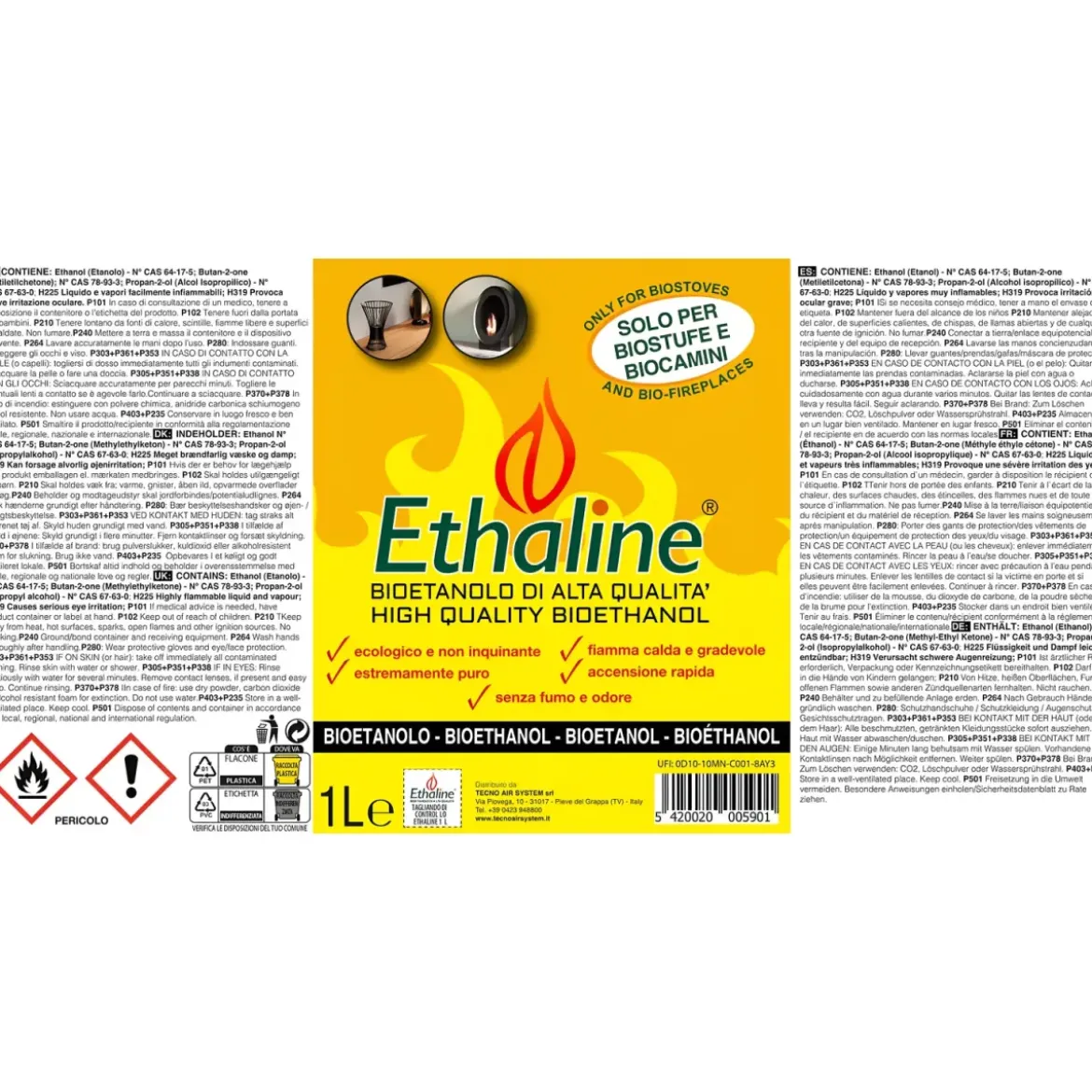 Bioetanolo 36 Taniche 1L per Biocamini e Stufe Combustibile Naturale