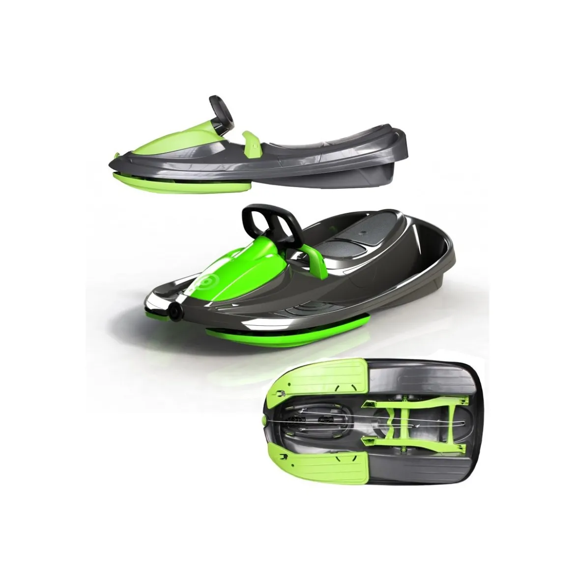Bob Doppio Stratos Freno Volante Nero 2 Posti Slitta Slittino da Neve Max 120kg