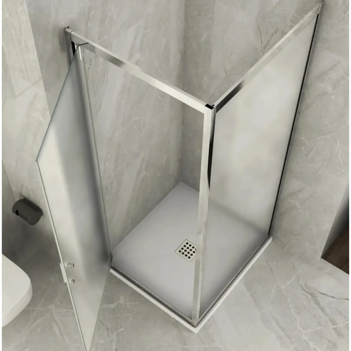 Box Doccia Angolare 1 Anta Fissa Anta Battente 2 Lati Opaco Vetro 6mm Cristallo