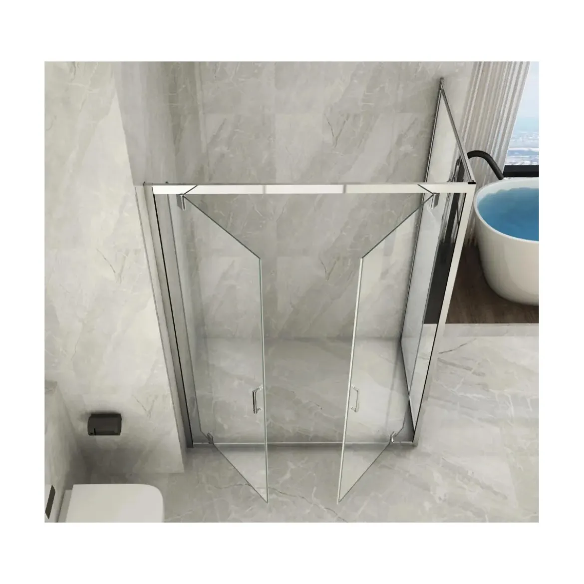 Box Doccia Angolare 2 Ante Battente Saloon Parete Fissa Vetro 6 mm in Cristallo