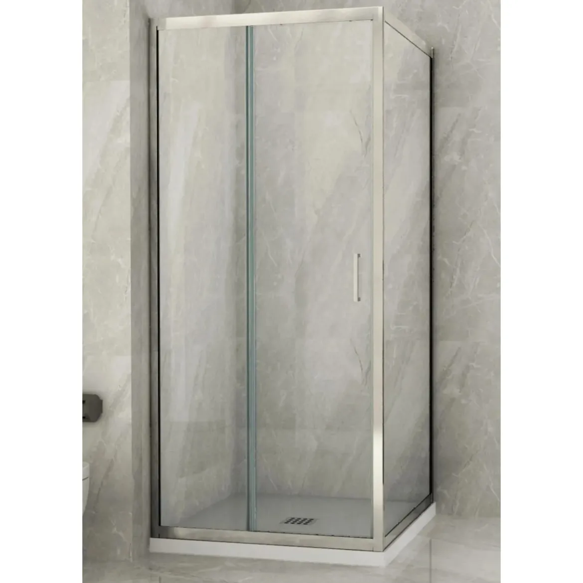 Box Doccia Angolare 6 mm 1 Parete Anta Fissa 1 Porta Scorrevole Cabina Cristallo