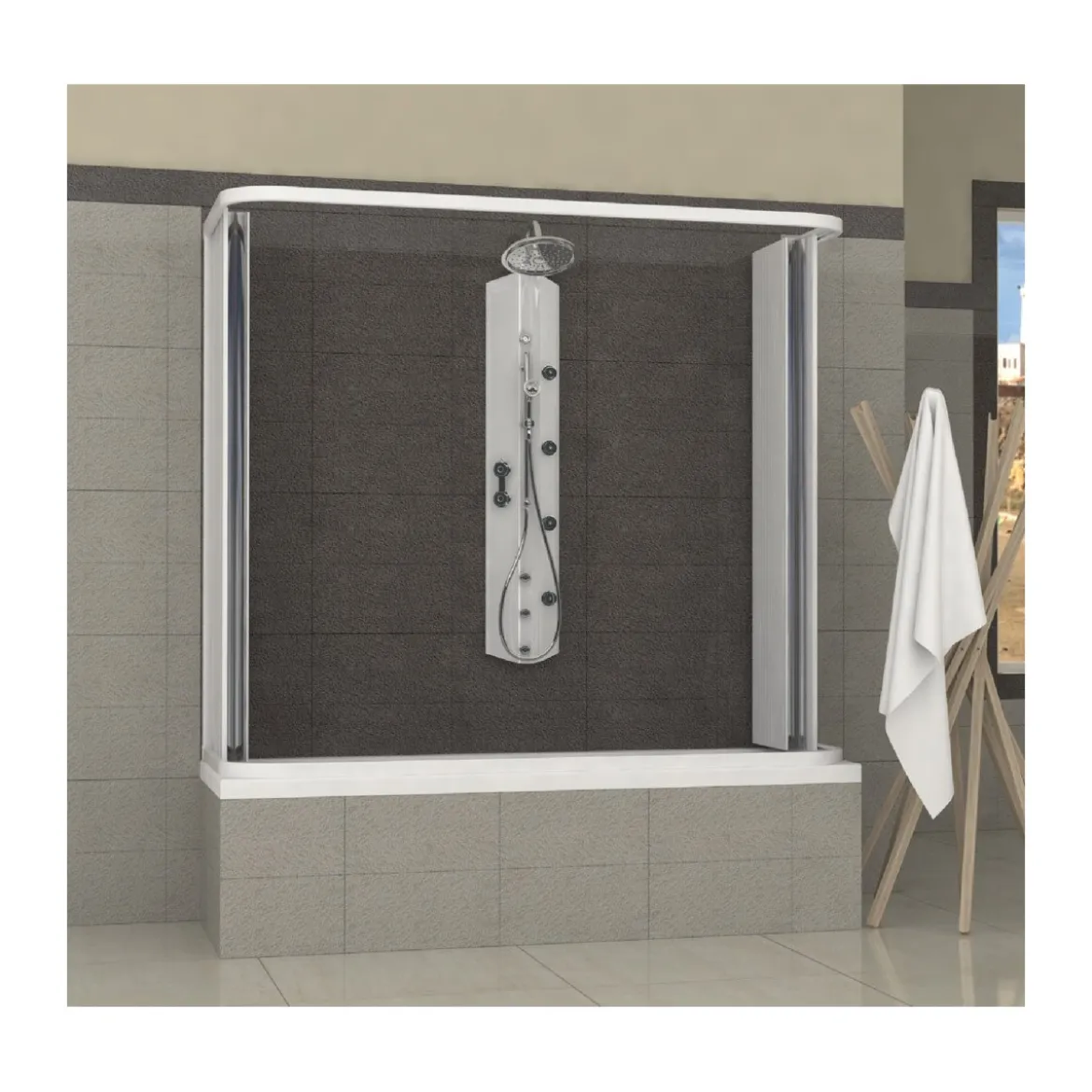 Box Doccia per Vasca in PVC 2 Ante 3 Lati Porta a Soffietto Sopravasca Colorato