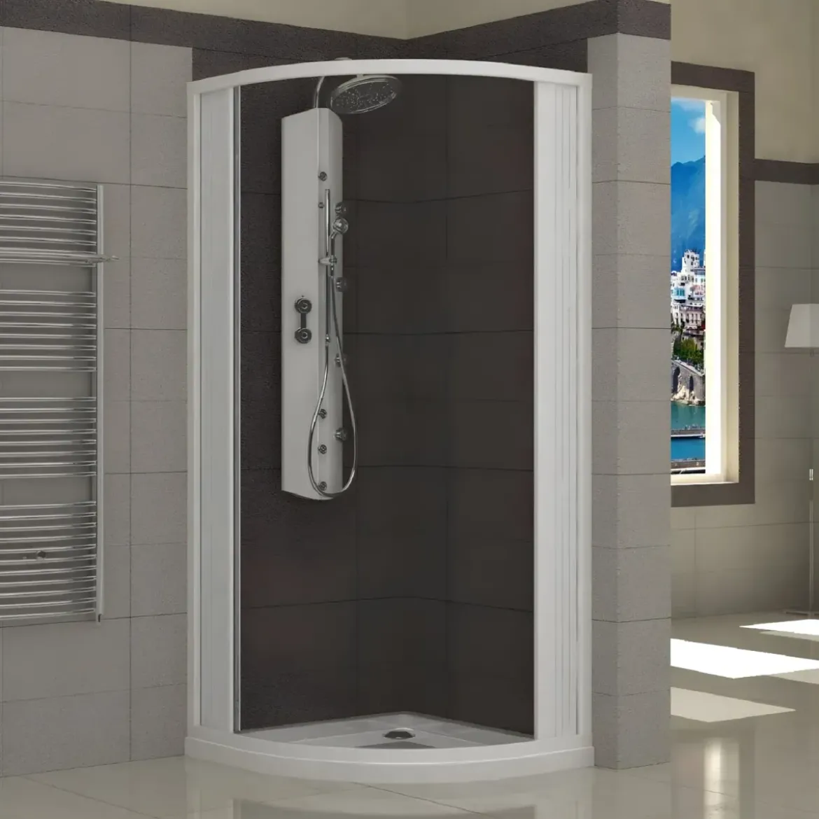 Box Doccia Semicircolare Tondo a Soffietto Angolo 70 75 80 90 in PVC Cabina