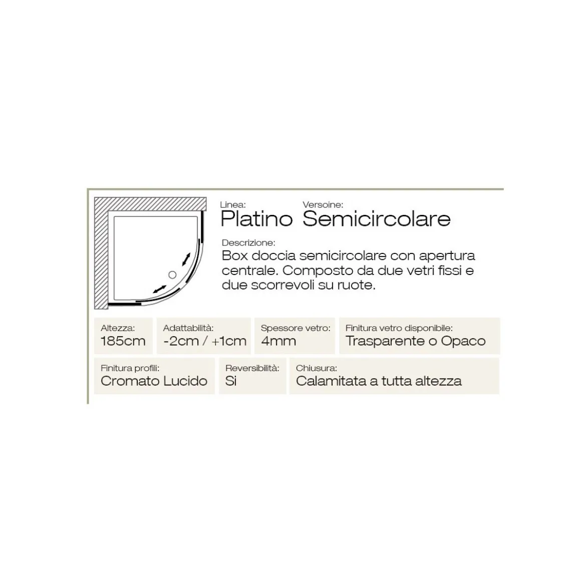 Box Doccia Tondo Semicircolare Vetro Opaco 80x80 90x90 4mm Scorrevole