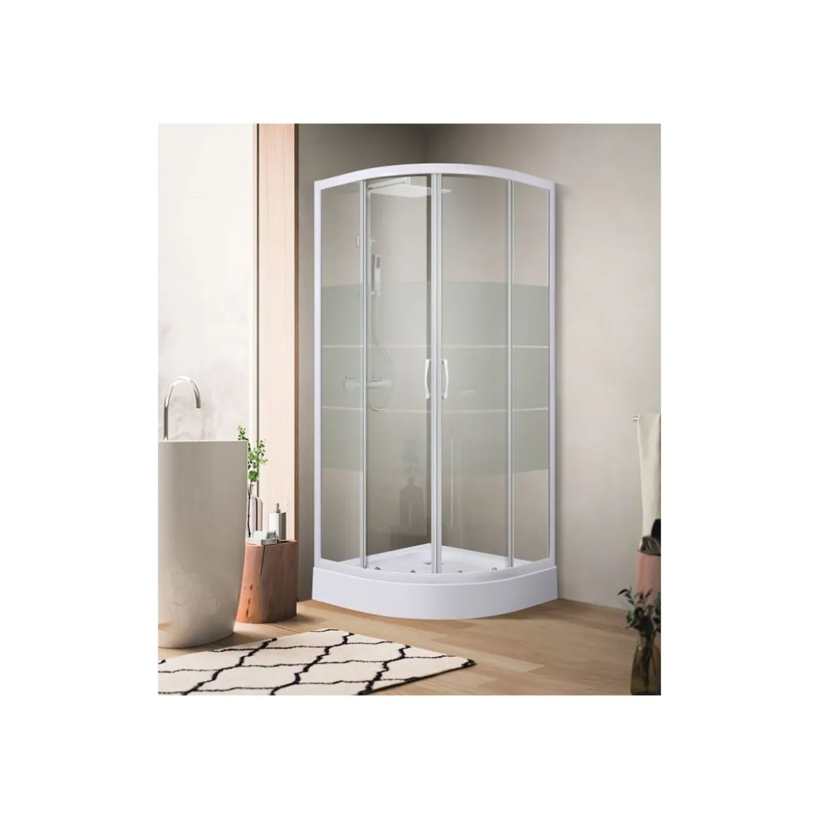 Box Doccia Tondo Semicircolare 80x80 90x90 cm 4 mm in Cristallo Vetro Scorrevole