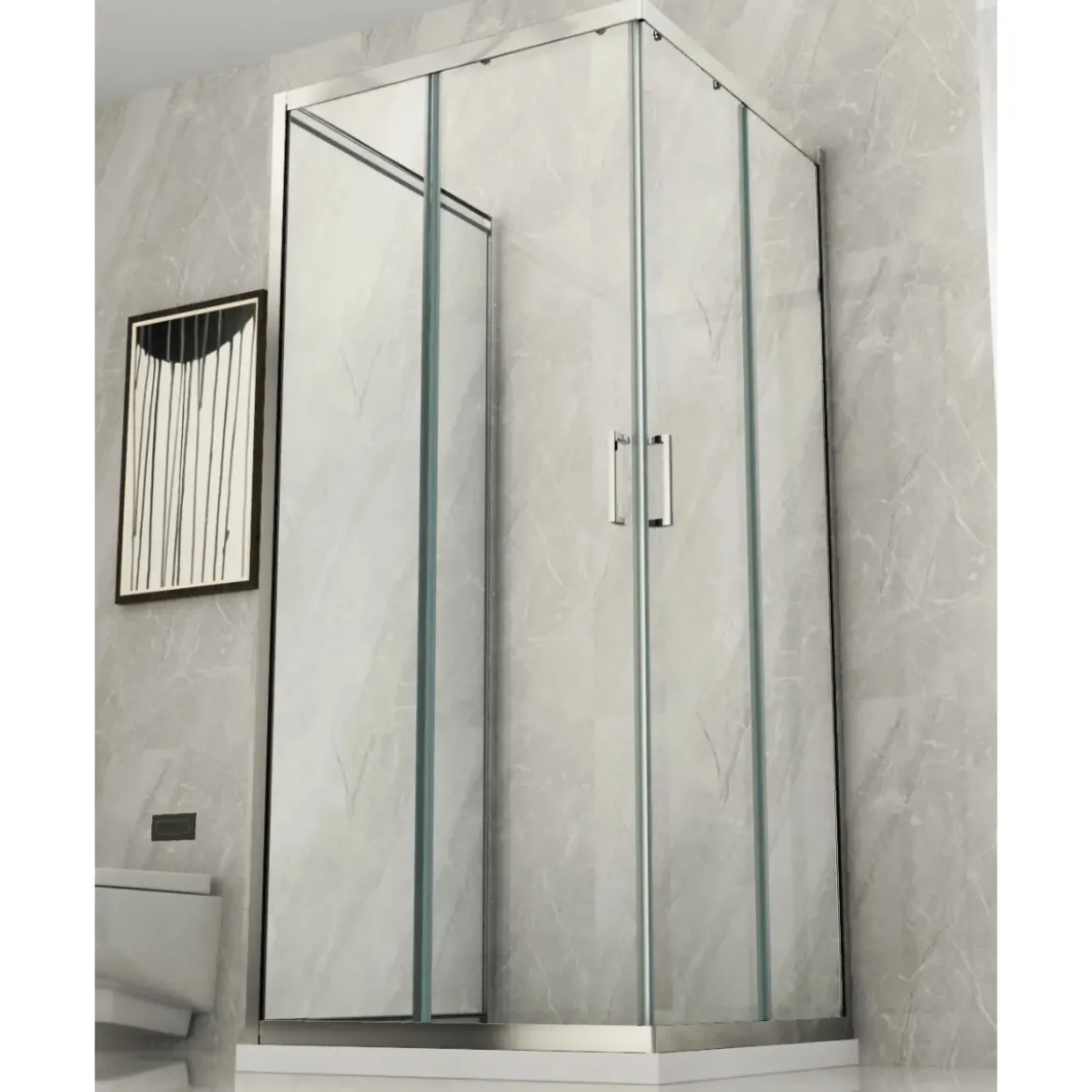 Box Doccia tre 3 Lati 6 mm 2 Scorrevoli Trasparente Anta fissa 70x 80 90 100 120