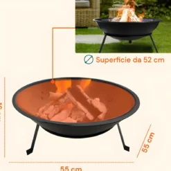 Braciere da Esterno in Metallo 55x55x16H cm Resistente al Calore