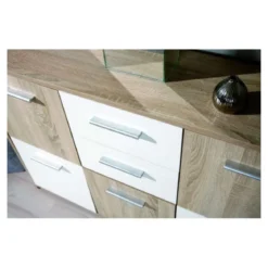 Buffet Mobile Moderno Bianco e Rovere con Ante Cassetti da Salotto