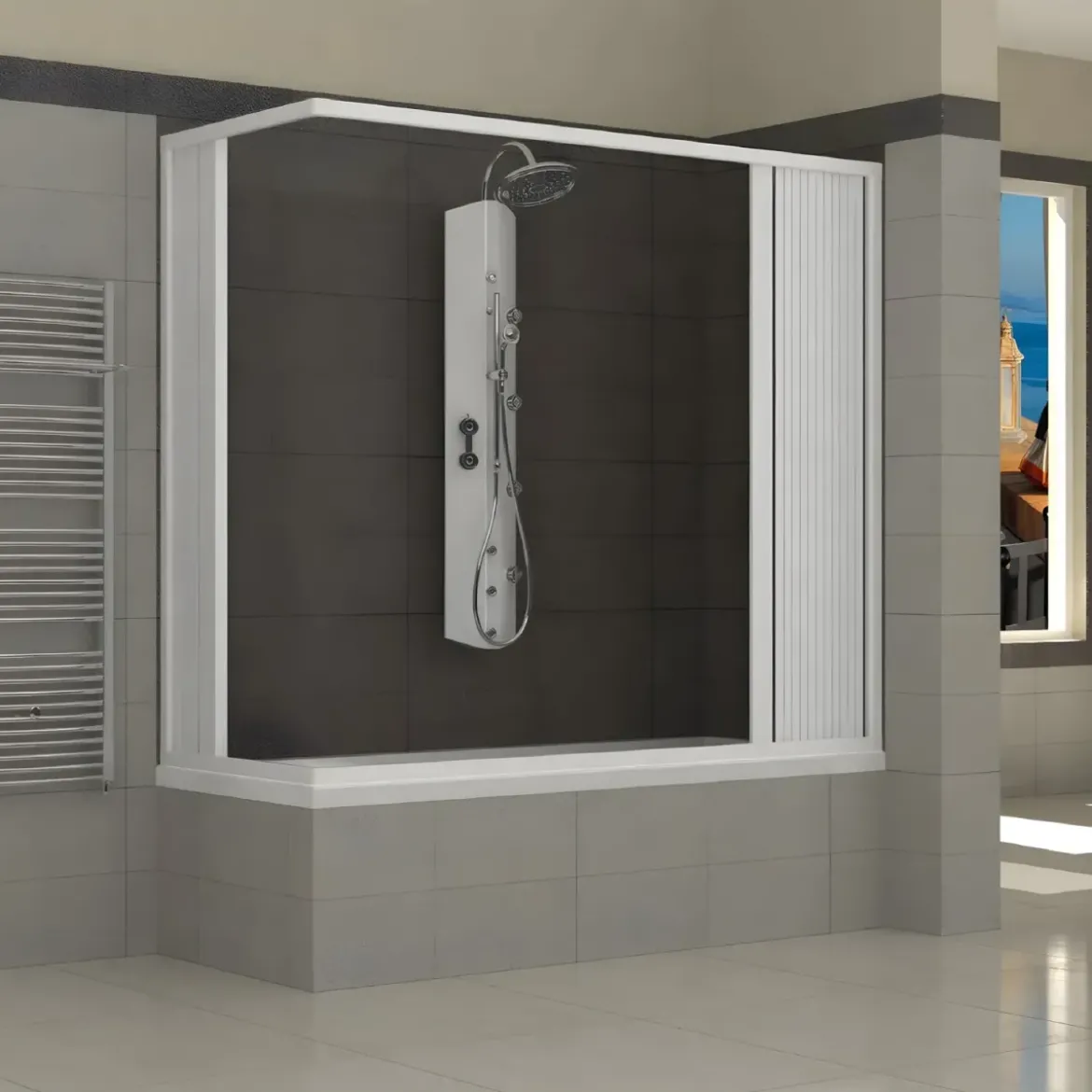 Cabina Box Doccia per Vasca 2 Ante a Soffietto Sopravasca PVC Angolare Colorato