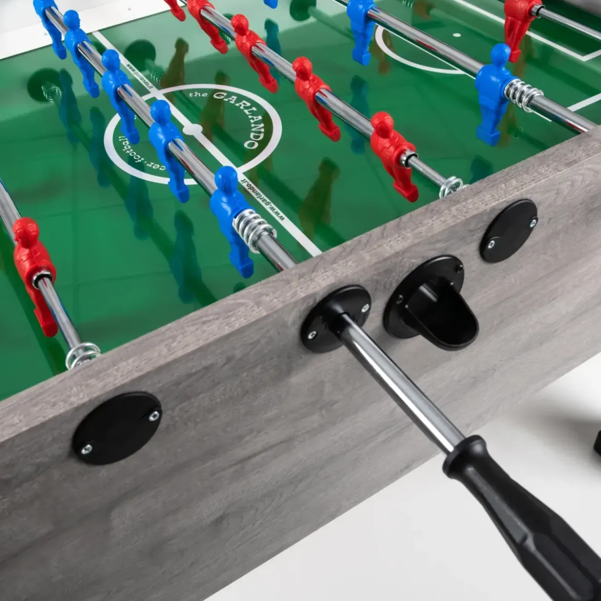 Calciobalilla Rovere Grigio Aste Rientranti Campo in Vetro Temperato