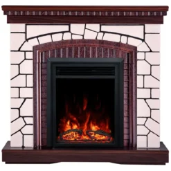 Caminetto Elettrico Classico 1500W Finitura Legno e Pietra e Suono Legna