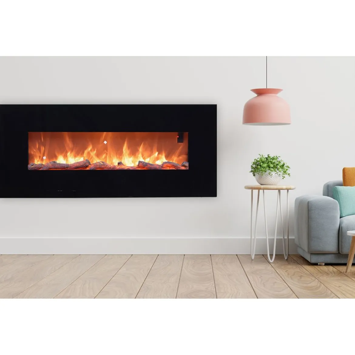 Caminetto Elettrico 130 cm da Parete con Fiamma Finta a Led 1500W