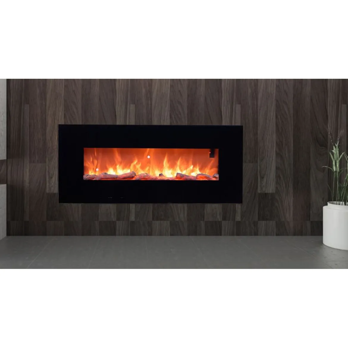 Caminetto Elettrico 130 cm da Parete con Fiamma Finta a Led 1500W