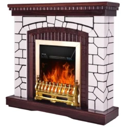 Caminetto Elettrico Cornice Legno da Pavimento 2000W Termostato Regolabile