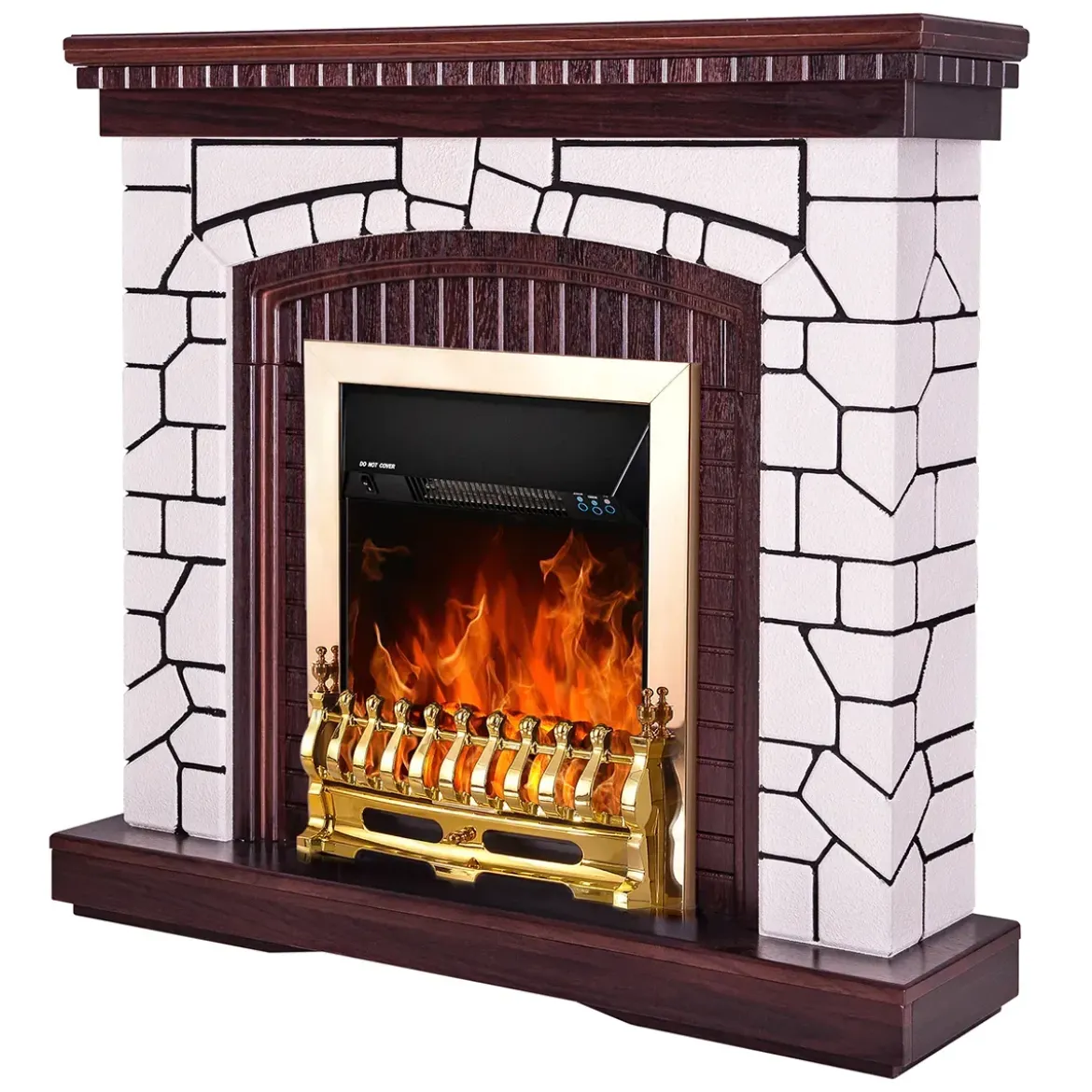Caminetto Elettrico Cornice Legno da Pavimento 2000W Termostato Regolabile