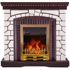 Caminetto Elettrico Cornice Legno da Pavimento 2000W Termostato Regolabile