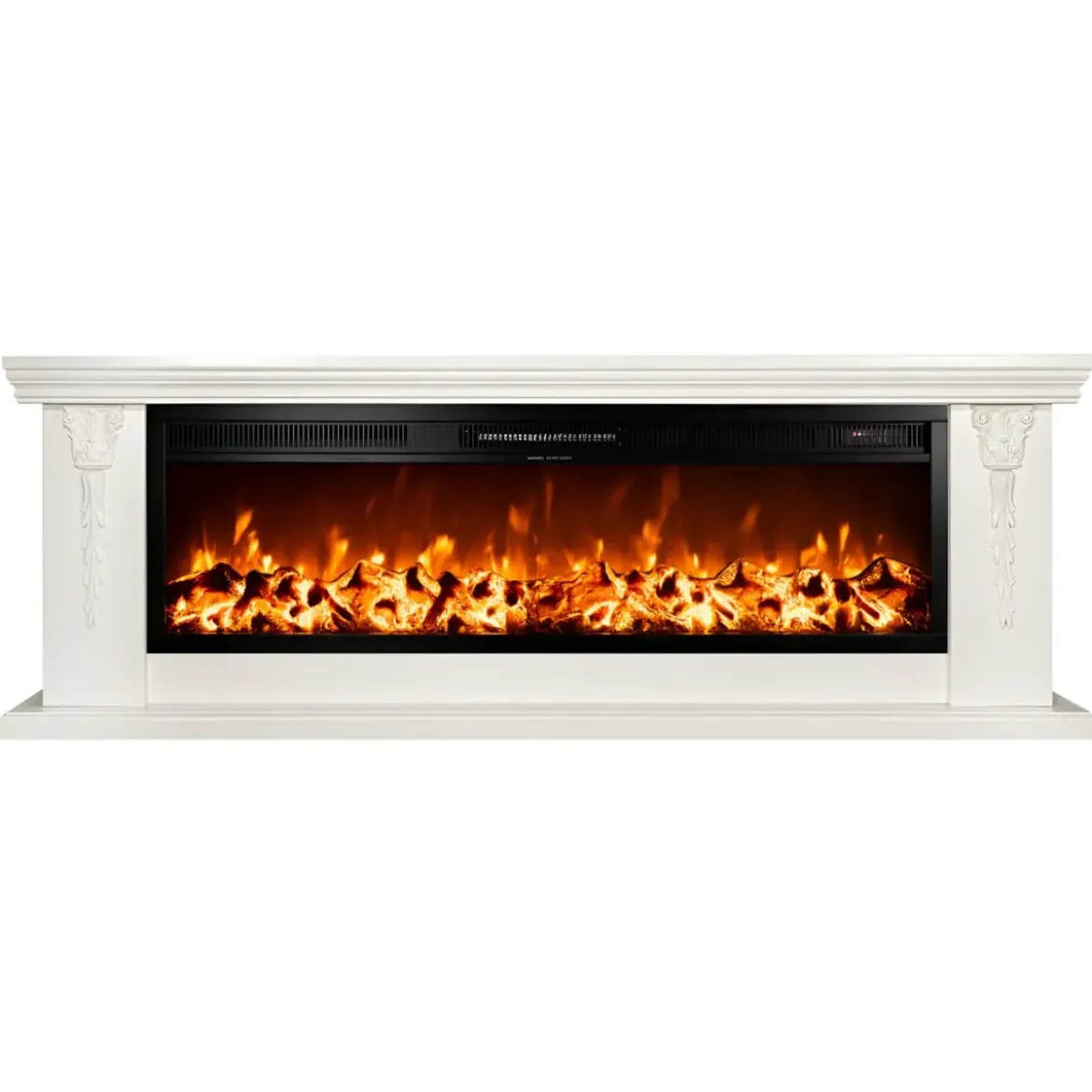 Caminetto Elettrico da Pavimento Crema Effetto Fiamma LED 1600W Moderno