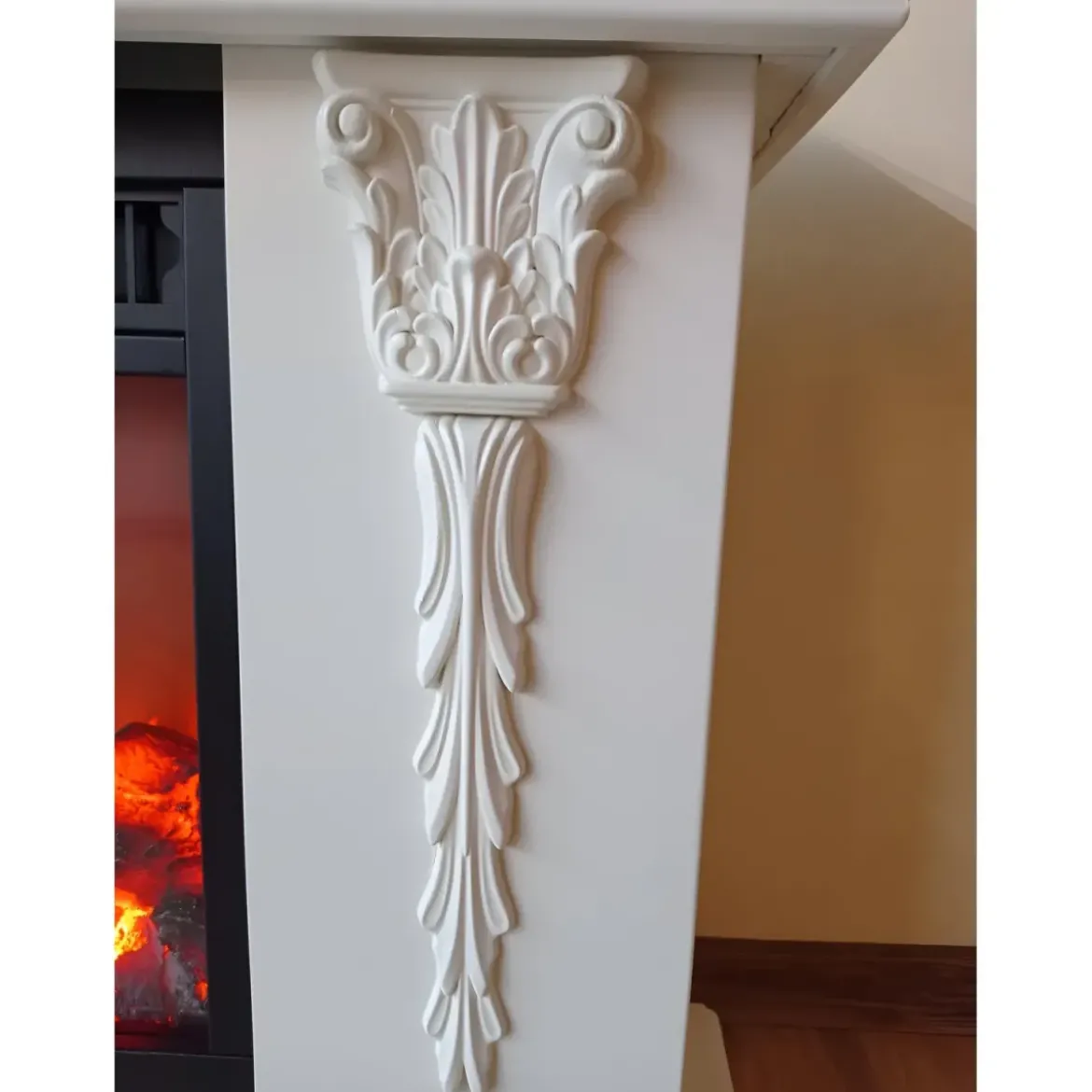 Caminetto Elettrico da Pavimento Crema Effetto Fiamma LED 1600W Moderno