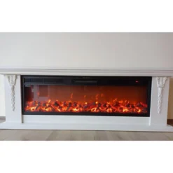 Caminetto Elettrico da Pavimento Crema Effetto Fiamma LED 1600W Moderno