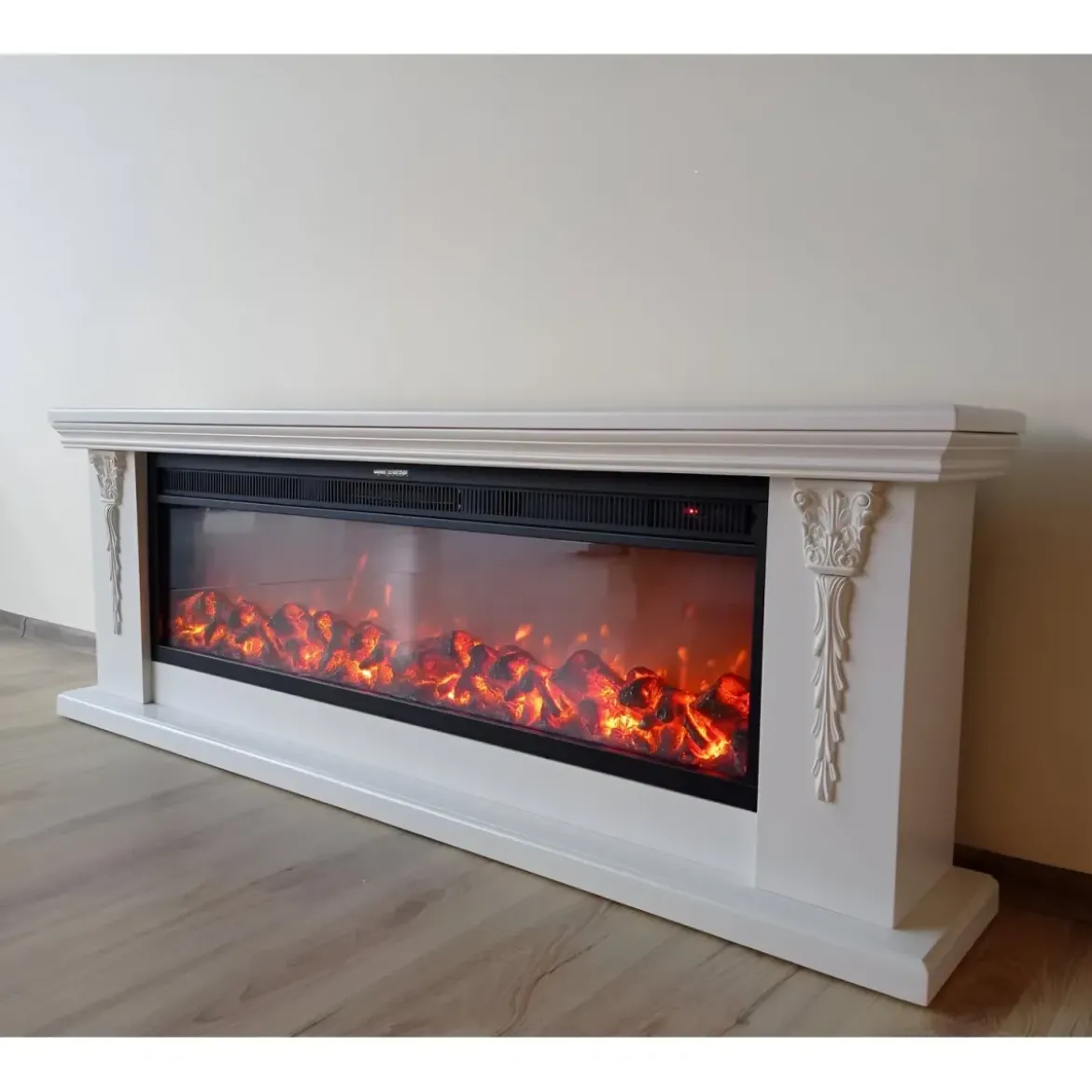 Caminetto Elettrico da Pavimento Crema Effetto Fiamma LED 1600W Moderno