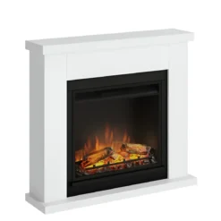 Caminetto Elettrico da Pavimento Tagu Frode con Cornice in Legno Bianco Moderno