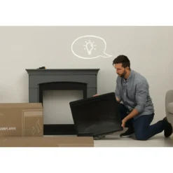 Caminetto Elettrico da Pavimento Tagu Frode con Cornice Decorativa in Legno Beige