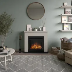 Caminetto Elettrico da Pavimento Tagu Frode con Cornice Decorativa in Legno Beige