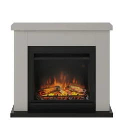 Caminetto Elettrico da Pavimento Tagu Frode con Cornice Decorativa in Legno Beige