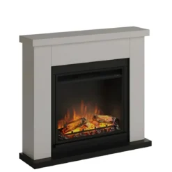 Caminetto Elettrico da Pavimento Tagu Frode con Cornice Decorativa in Legno Beige