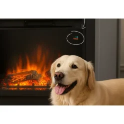 Caminetto Elettrico da Pavimento Tagu Frode con Cornice Decorativa in Legno Beige