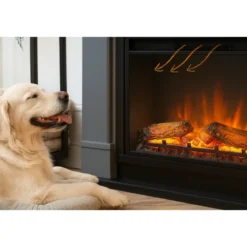 Caminetto Elettrico da Pavimento Tagu Frode con Cornice Decorativa in Legno Beige