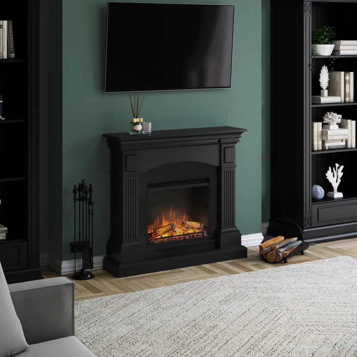 Caminetto Elettrico Decorativo a Led Tagu Magna Cornice in Legno Nero
