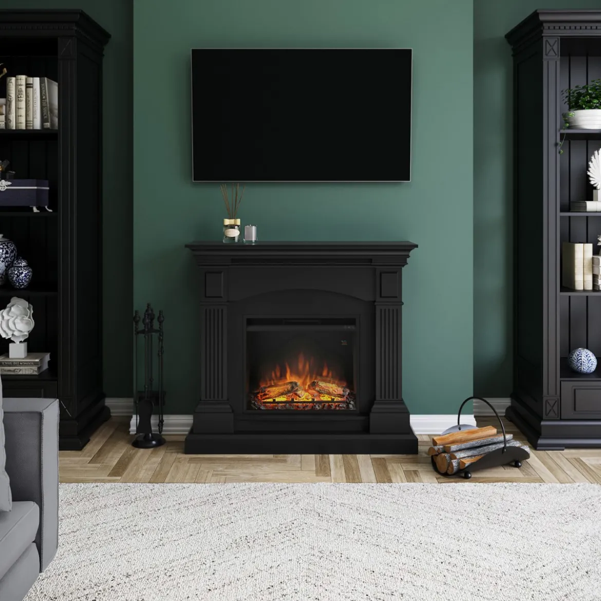 Caminetto Elettrico Decorativo a Led Tagu Magna Cornice in Legno Nero