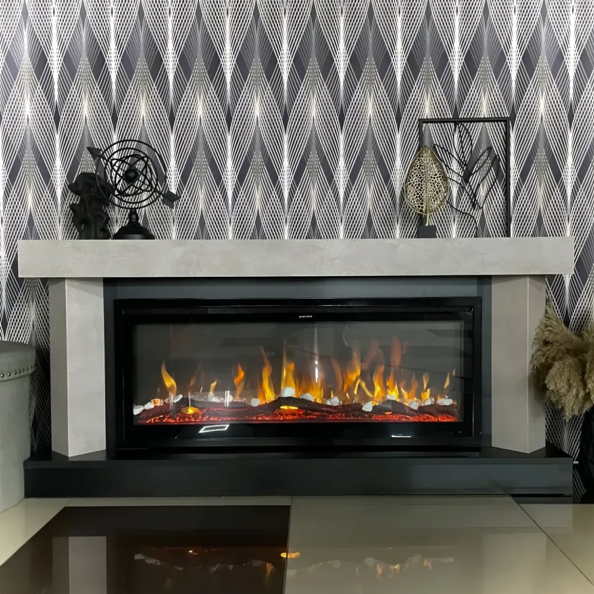 Caminetto Elettrico 1500W Moderno Beige con 60 Colori LED e Termostato