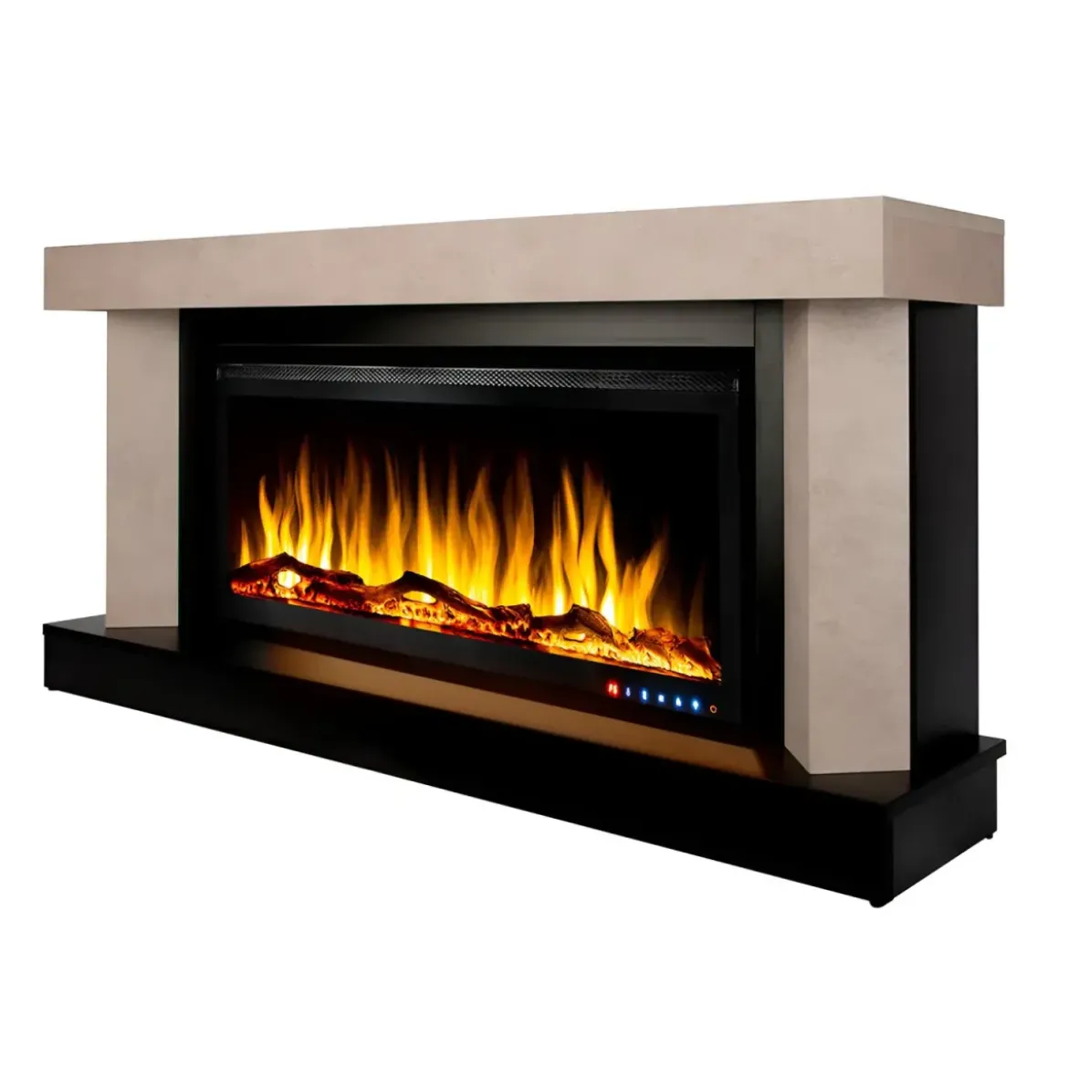 Caminetto Elettrico 1500W Moderno Beige con 60 Colori LED e Termostato