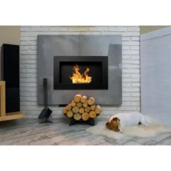 Camino a Bioetanolo da Incasso 2kW Nero in Acciaio Inox 65x12x40 cm