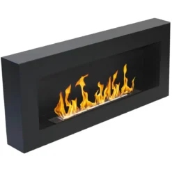 Camino a Bioetanolo da Parete 2,5 KW Nero Fiamma Reale Lana di Roccia