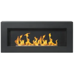 Camino a Bioetanolo da Parete 2,5 KW Nero Fiamma Reale Lana di Roccia
