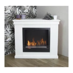 Camino a Bioetanolo da terra 3 Kw Bianco Stufa Cornice in Legno Bruciatore 1.7lt