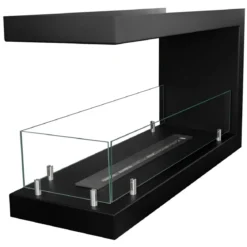 Camino a Bioetanolo 1,5L Nero da Parete 90x50 cm Vetro 3 Lati Aperti
