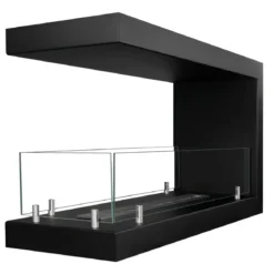 Camino a Bioetanolo 1,5L Nero da Parete 90x50 cm Vetro 3 Lati Aperti