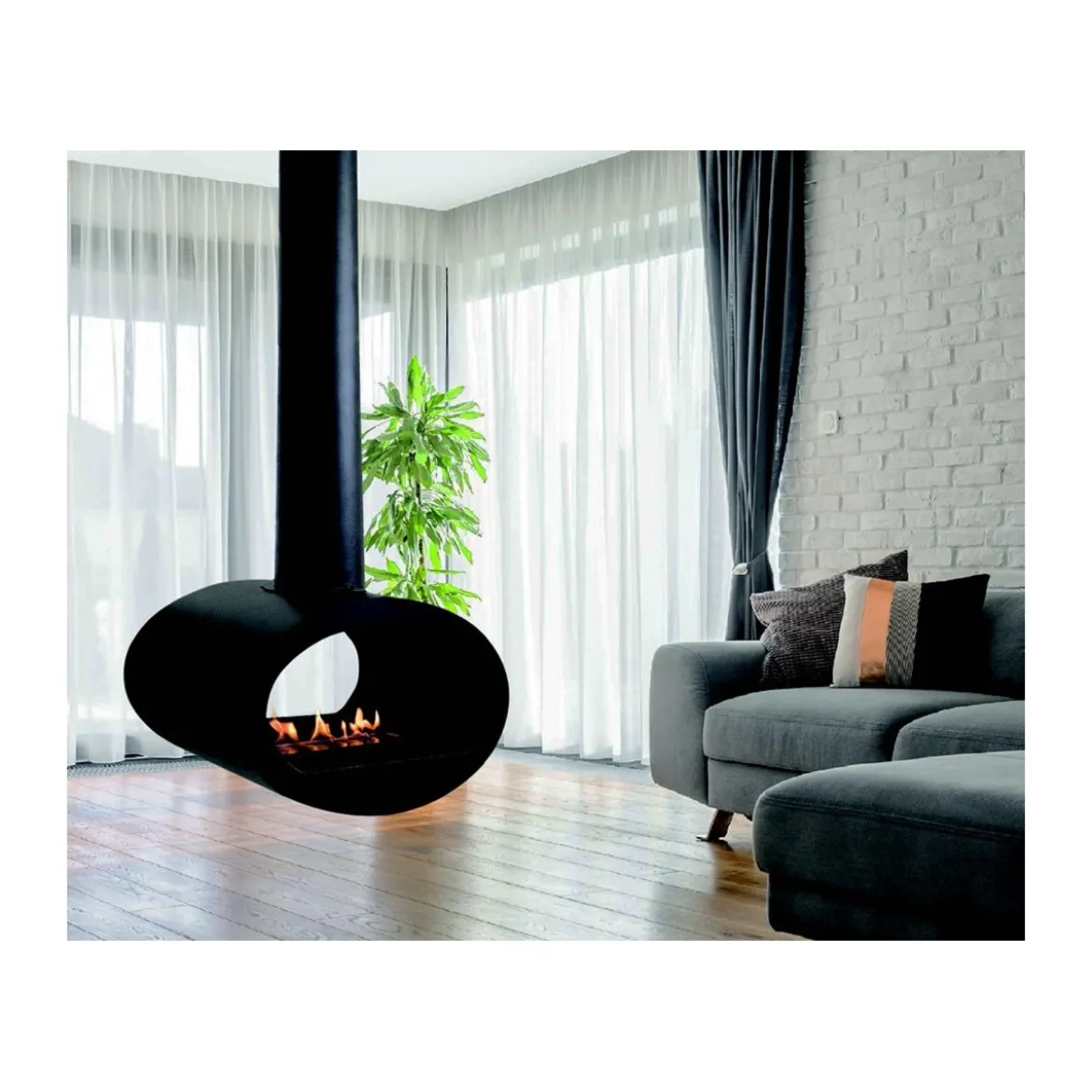 Camino a Bioetanolo Nero Sospeso da Soffitto 2 kw Bifacciale
