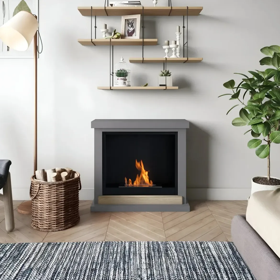 Camino a Bioetanolo TAGU FreeFlame Hagen Grigio Dettaglio Legno